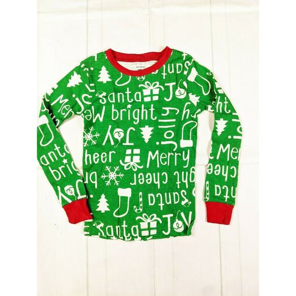 Carter's Holiday Words Green White & Red Pajamas 4 Youth - Picture 8 of 8